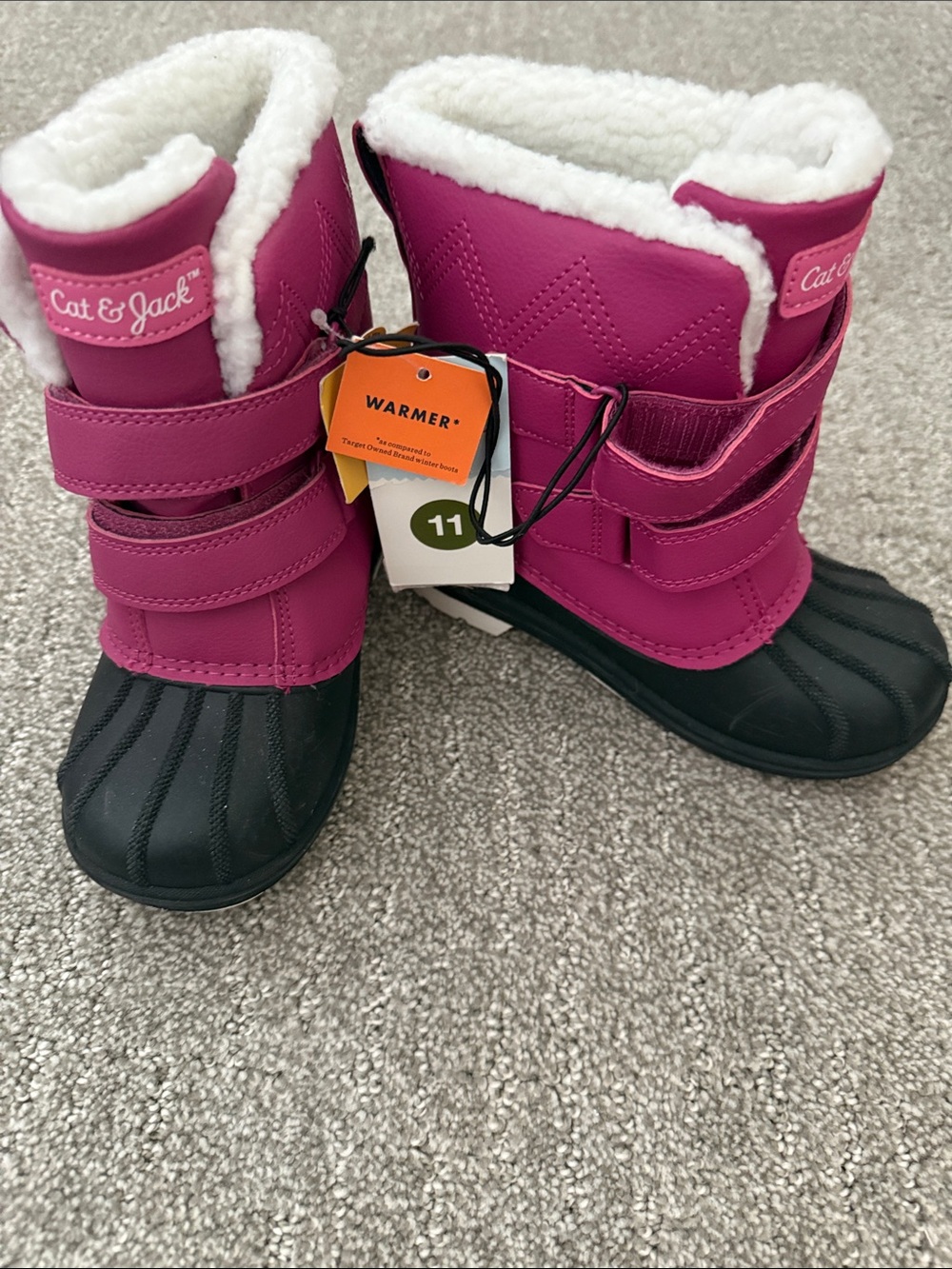 NWT Cat & Jack Bright Pink Girls' Insulated Snow Boots with Black Soles